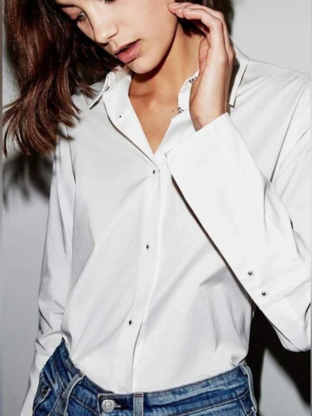 MISHA NONOO Husband Button Up Shirt White Large Minimalist Preppy Quiet Luxury